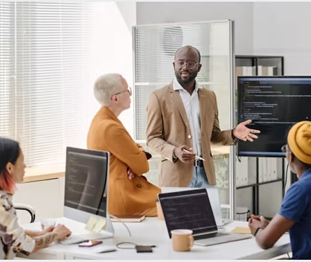 Team in a cyber security strategy meeting